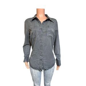 Pulp Women’s long sleeve tencel button-down gray shirt top M